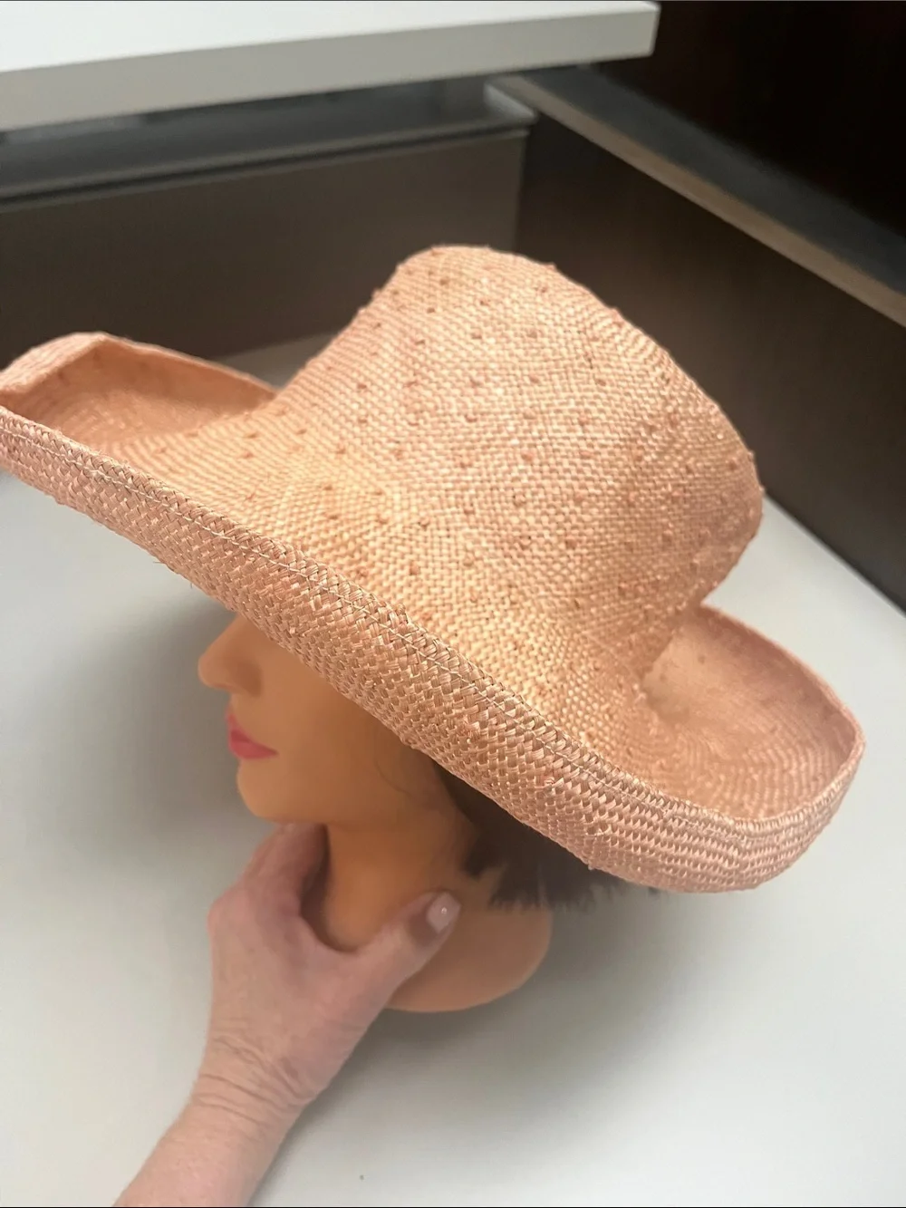 Tatianna Ltd. Wide-Brim Straw Sun Hat in Blush Pinkish Orange